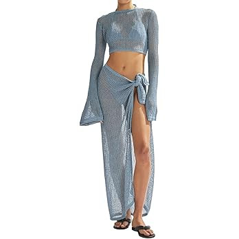 LANNEW Women's Swimsuits Cover Ups Set for Crochet Bathing Suit Hollow Out 2 Piece Bikini Coverup... | Amazon (US)