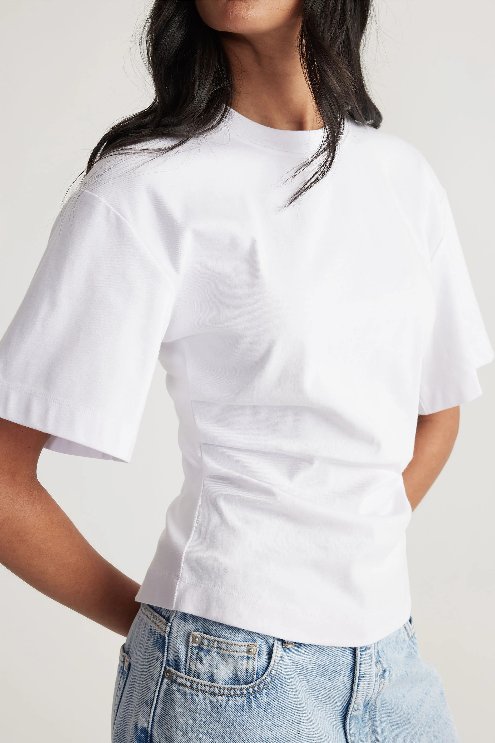 Amelia Pleated Waist Tee - Bright White | DECJUBA