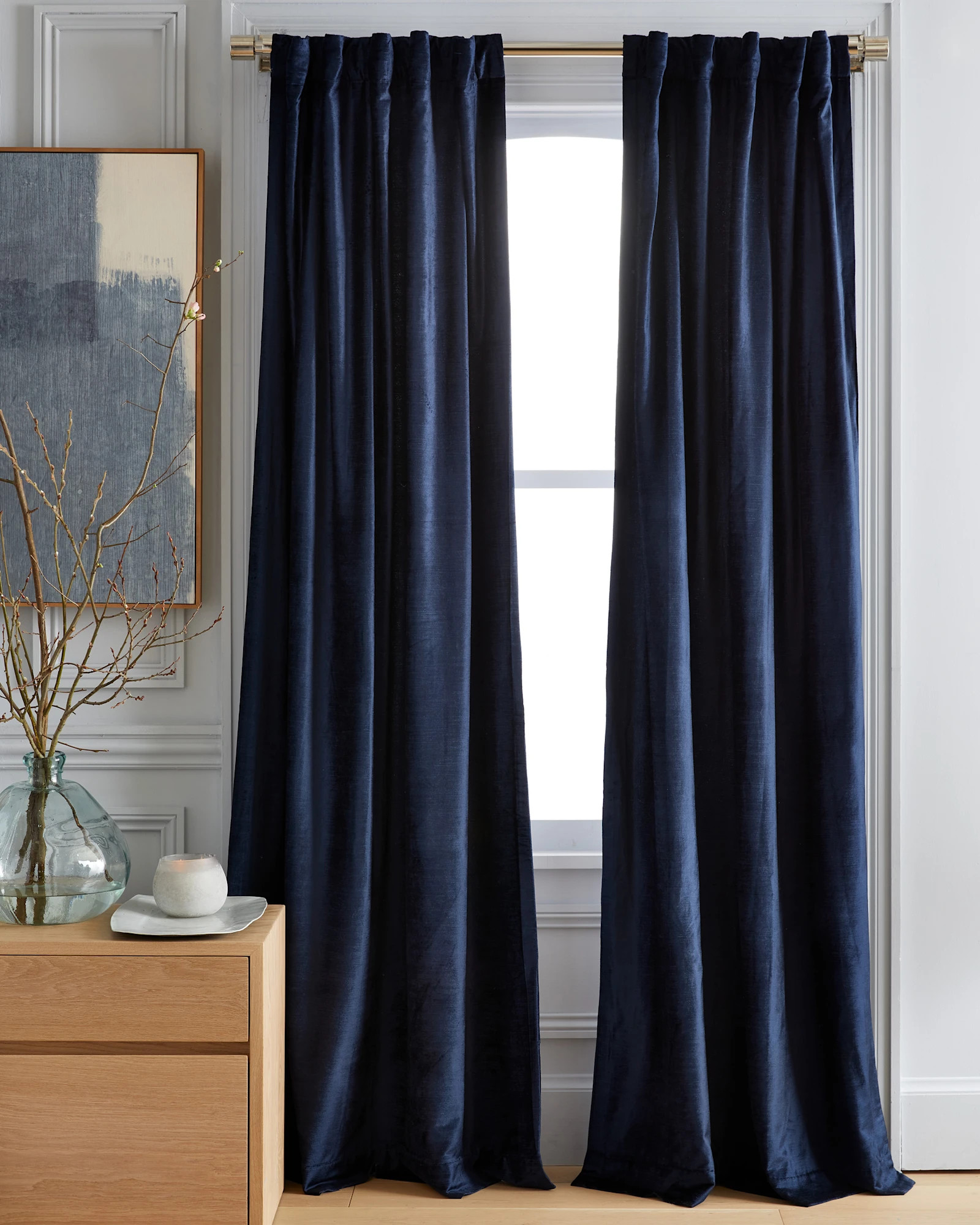 Quince | Luster Velvet Curtain in Champagne, Size 48x108 | Quince