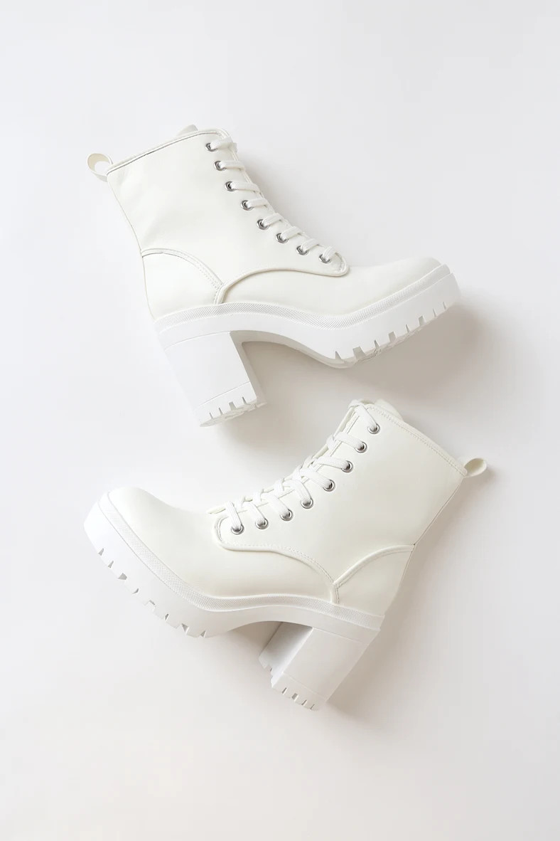 Riana White Lace-Up Platform Boots | Lulus