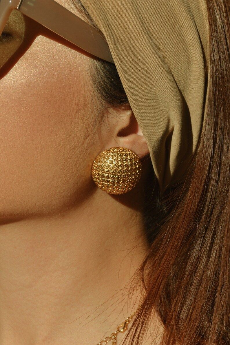Vintage Button Earrings, vintage stud earrings, vintage chanel earrings, gold stud earrings, stat... | Etsy (US)