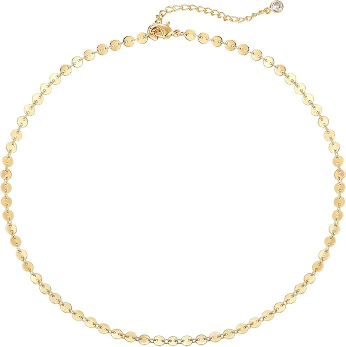 Dremmy Studios Dainty Gold Choker Necklace for Women 14K Gold Plated Coin Disc Figaro Layered Bea... | Amazon (US)