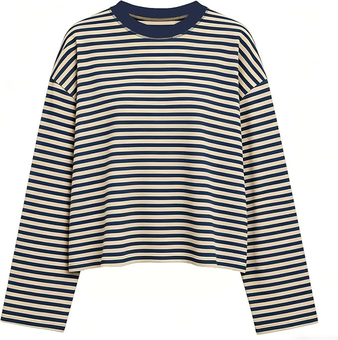 KOSUSANILL Striped Long Sleeve Shirt Women Oversized Baggy Crewneck Tshirt | Amazon (US)