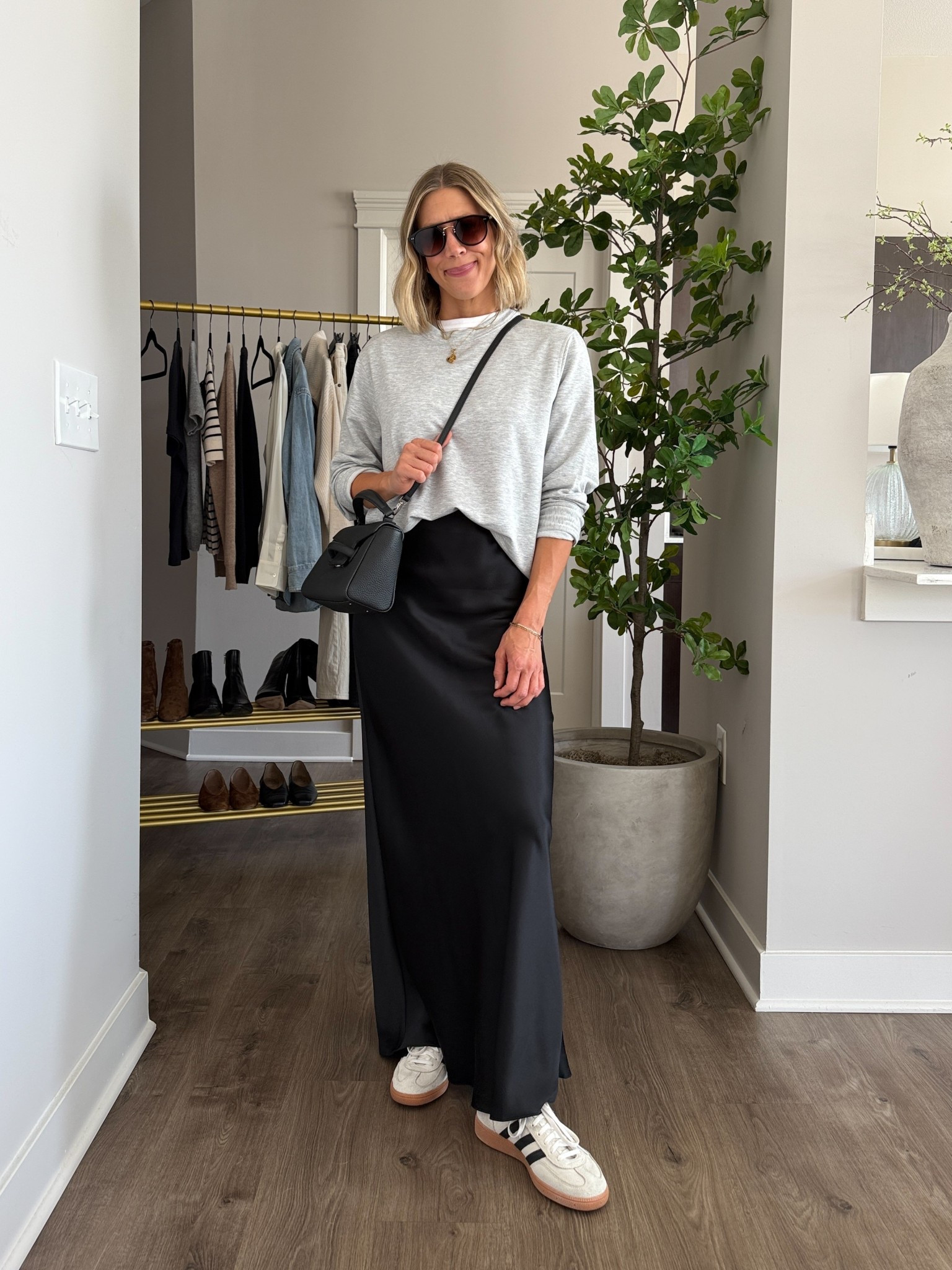 Wearing small silk skirt, small tee, medium sweatshirt, sneakers tts

#LTKOver40 #LTKStyleTip #LTKFindsUnder100