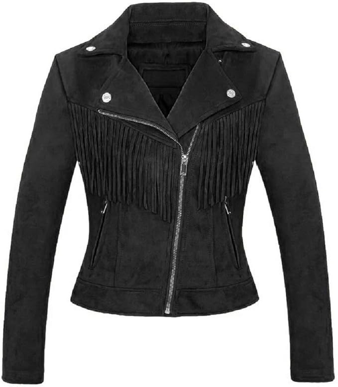 CHARTOU Women's Stylish Notched Collar Oblique Zip Suede Leather Moto Jacket | Amazon (US)