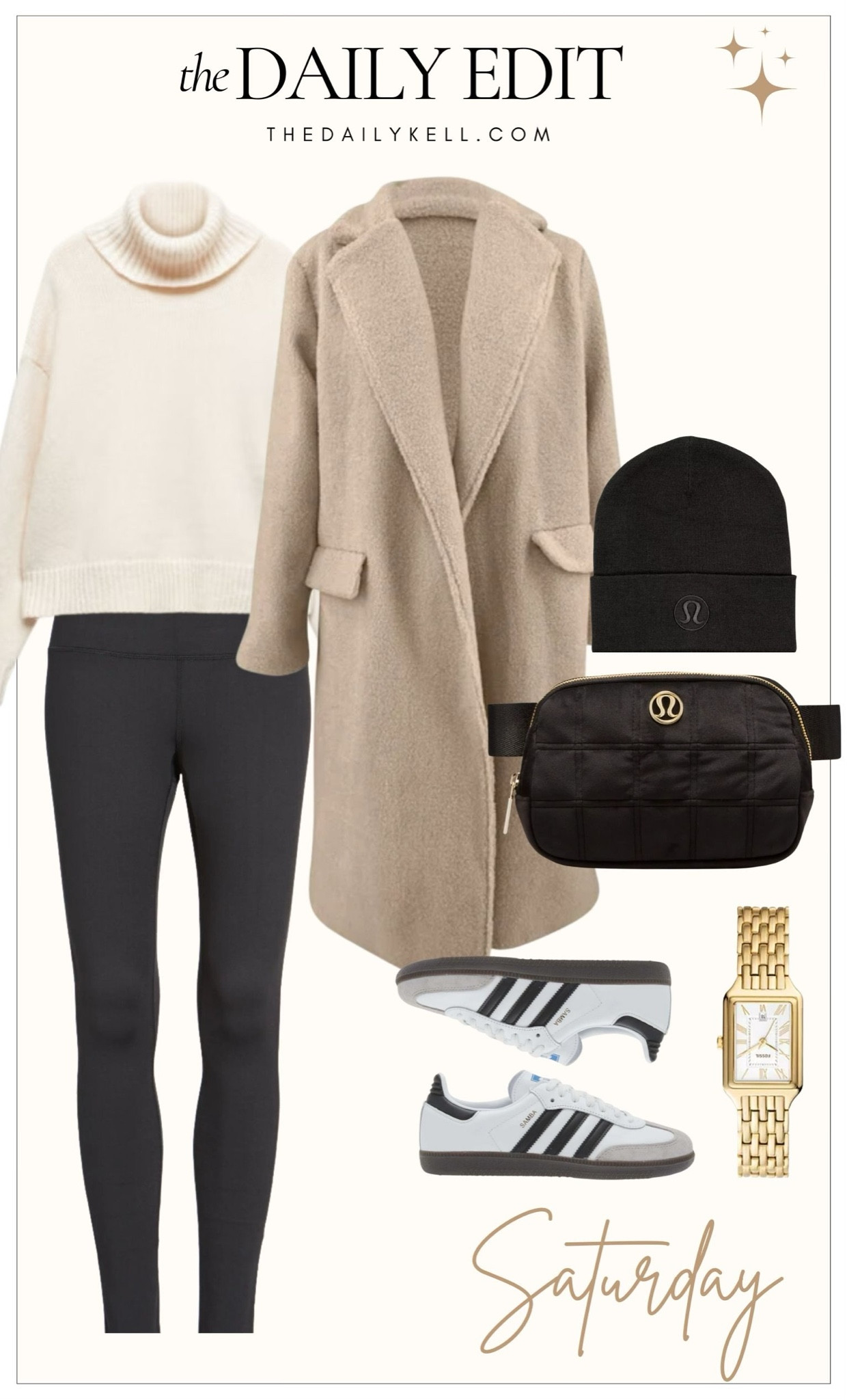 Saturday’s outfit is the perfect look for hitting the gym and running errands around town.  Pair some leggings with an oversized turtleneck sweater and a cozy, long teddy coat to get this look.  Add a hat and belt bag and you’re ready for the weekend.   

#LTKSeasonal #LTKover40 #LTKstyletip