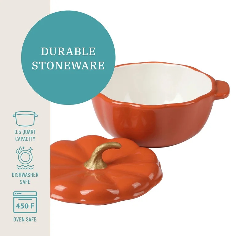 The Pioneer Woman .5 Quart Pumpkin Stoneware Mini Cocottes with Lids, Orange, Set of 3 | Walmart (US)