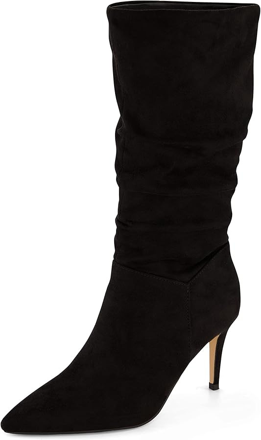 CUSHIONAIRE Women's Porsha Slouchy Vegan Suede Mid-Calf Scrunch Boot with Pointed Toe, Memory Foa... | Amazon (US)