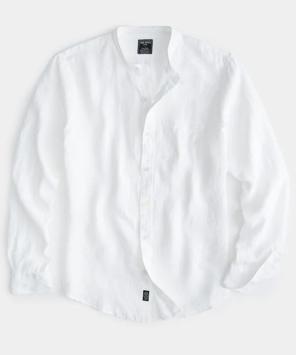 Irish Linen Band Collar Long Sleeve Shirt in White | Todd Snyder
