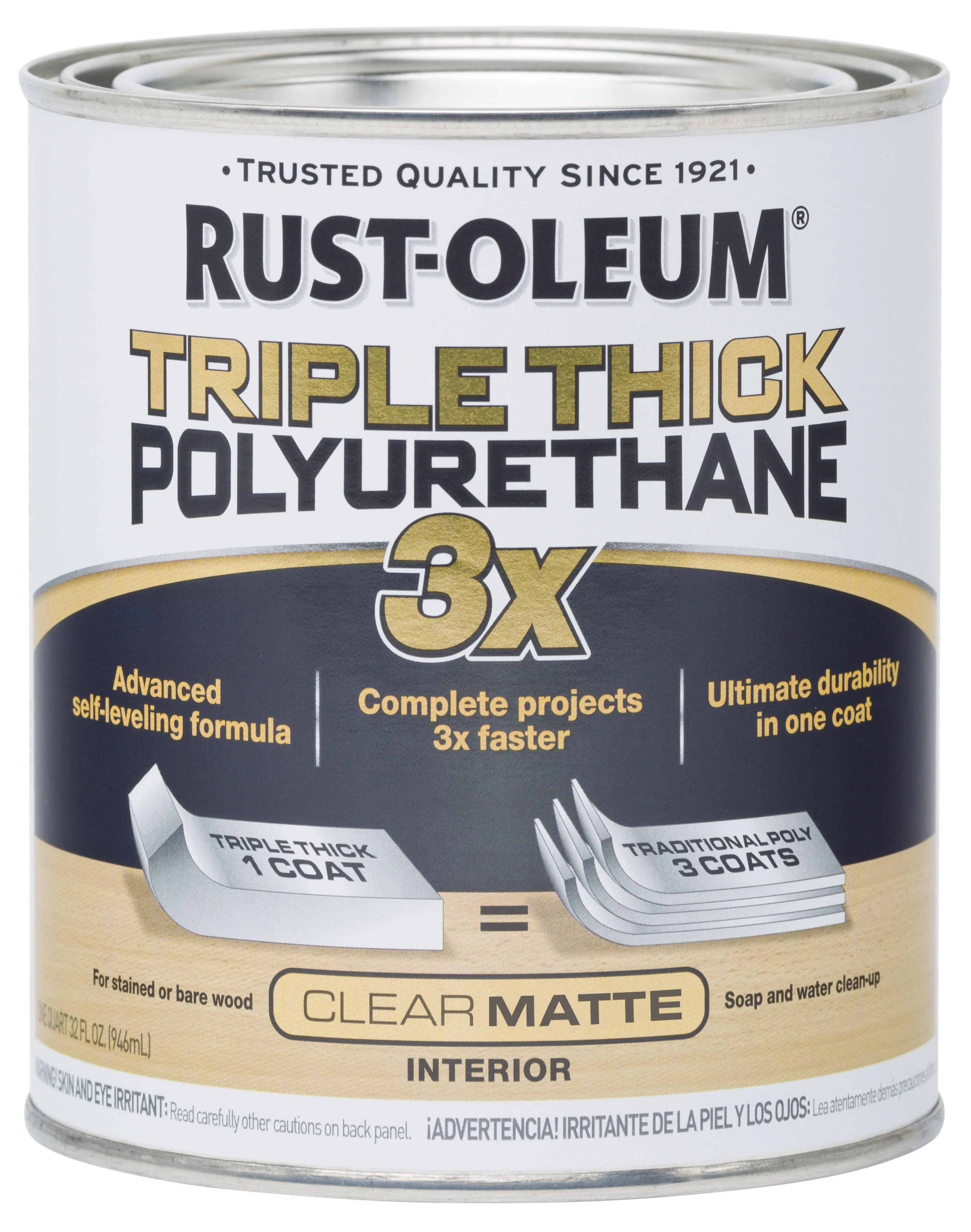 Rust-Oleum Triple Thick Matte Polyurethane, Quart Wood Finish | Walmart (US)