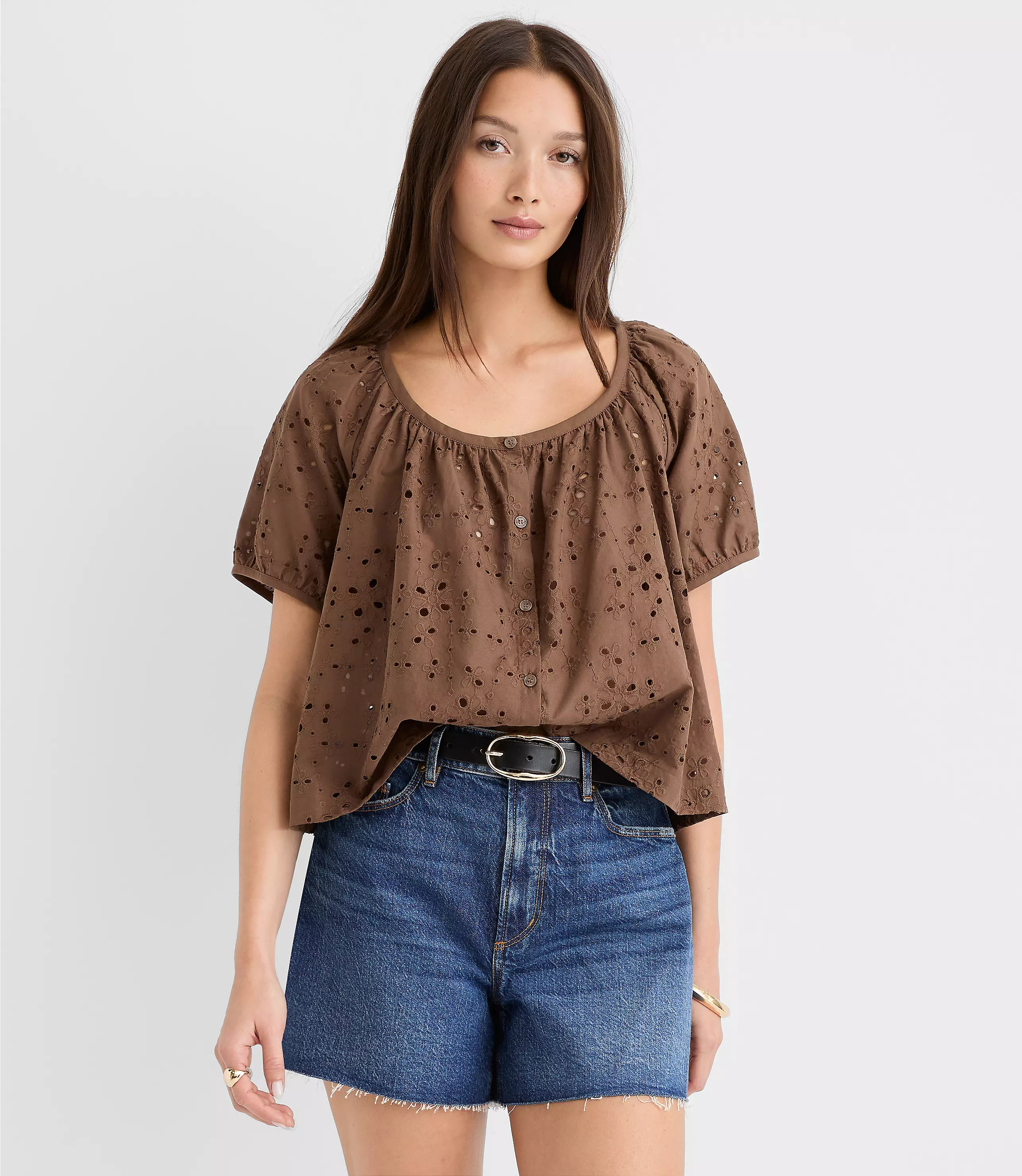 Eyelet Puff Sleeve Blouse | LOFT