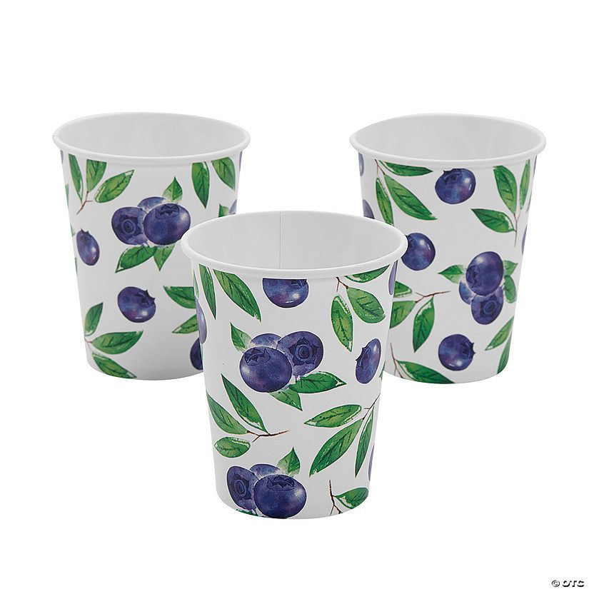 9 oz. Mixed Berry Leaves & Blueberries Disposable Paper Cups - 8 Ct. | Oriental Trading Company