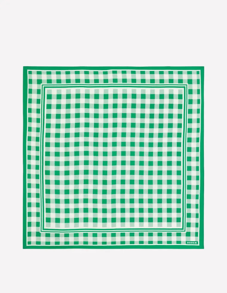 Elisabeth Silk Square Scarf-Green Gingham | Boden UK