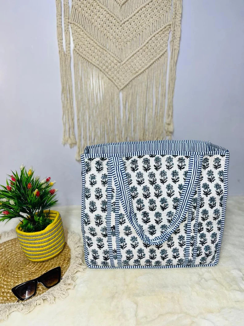 Women's Tote Bag Blue Floral Tote Bag, Travel Tote Bag, Work Tote Bag, Laptop Tote Bag, Boho Larg... | Etsy (US)