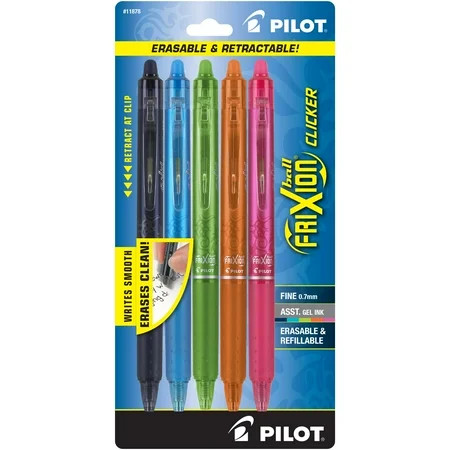 Pilot FriXion Clicker Erasable Gel Ink Pens, Fine Point, 0.7mm, Assorted Ink, 5 Count | Walmart (US)