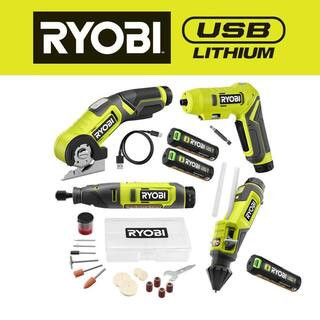 USB Lithium 4-Tool Combo Kit w/ Screwdriver, Glue Pen, Rotary Tool, Power Cutter, Batteries, Charger, & 3.0 Ah Battery | The Home Depot