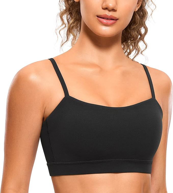 CRZ YOGA Butterluxe Womens Adjustable Spaghetti Thin Strap Sports Bra - Padded Wireless Square Ne... | Amazon (US)