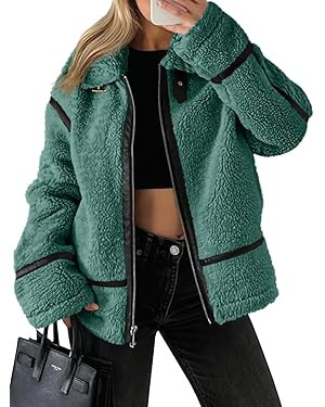 Tankaneo Womens Faux Fur Jackets Winter Trendy Sherpa Moto Leather Patchwork Zip Up Coat | Amazon (US)