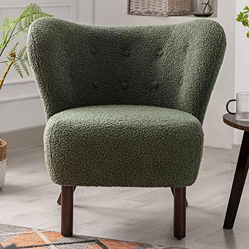Modern Accent Chair with Wingback, Polibi Lambskin Sherpa Tufted Side Chair with Solid Wood Legs for | Amazon (US)