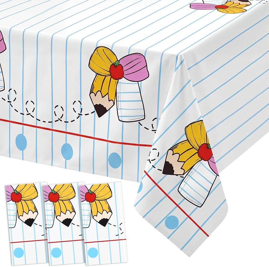 Oudain 4 Pcs Back to School Party Decorations Pencil Bow Tablecloth | Amazon (US)