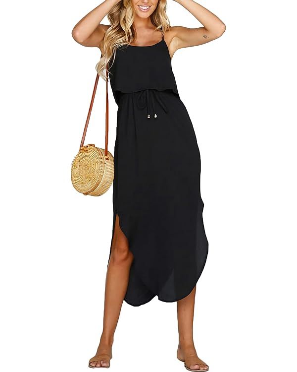 Women's Adjustable Strappy Split Summer Beach Casual Midi Dress………… | Amazon (US)