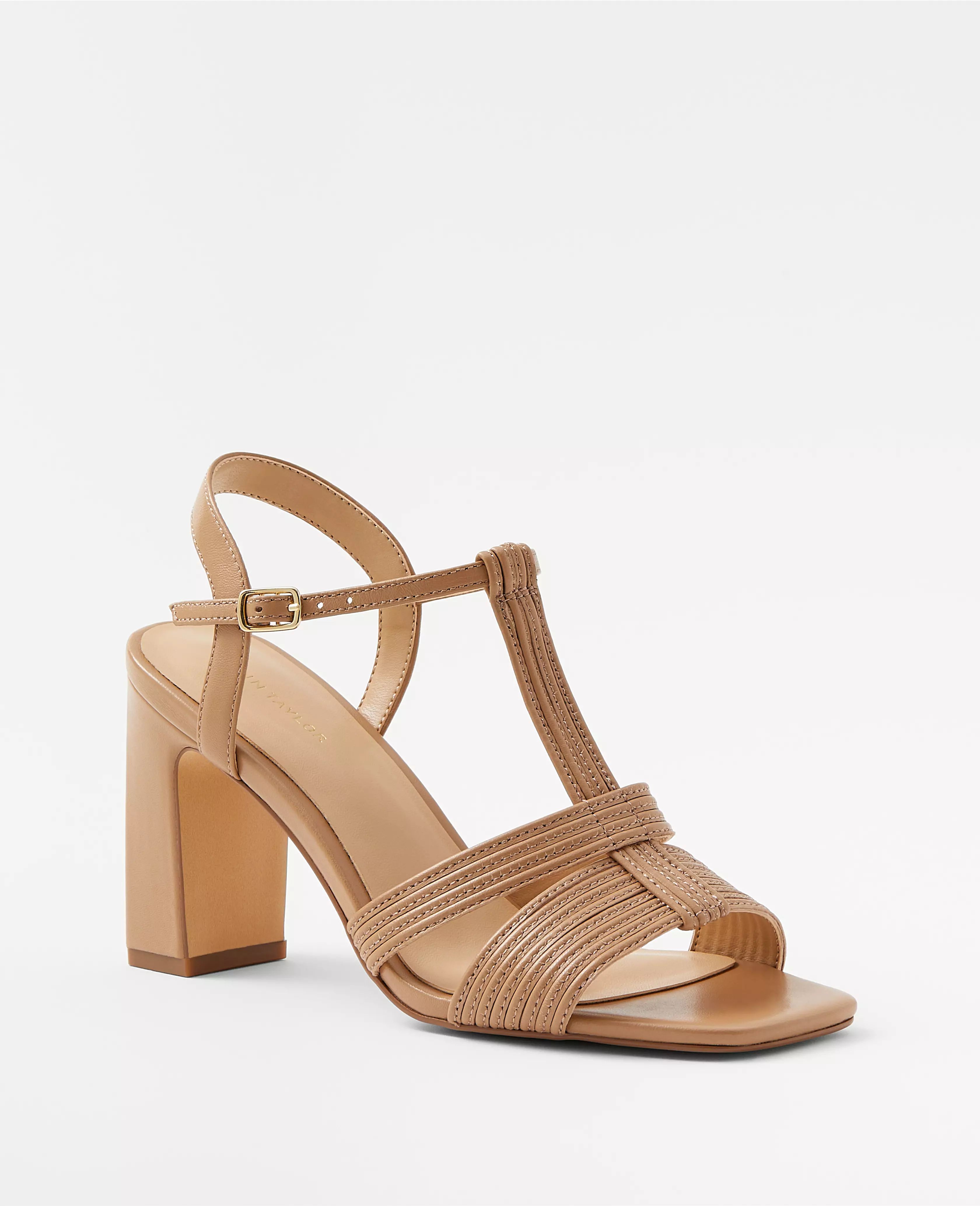 Leather Strappy High Block Heel Sandals | Ann Taylor (US)