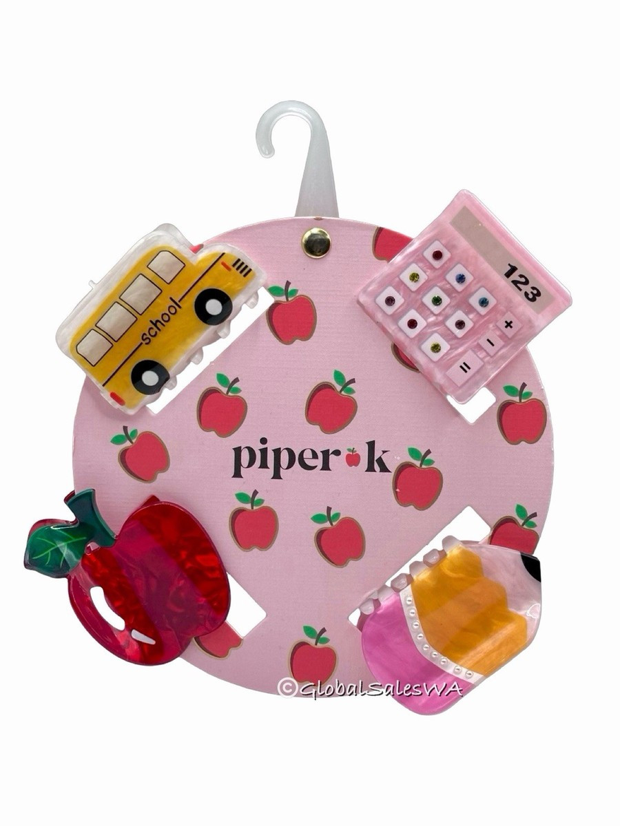 Piper K Pencil School Bus Apple Calculator Hair Clips Teacher Gift 4-Pc Set | eBay US
