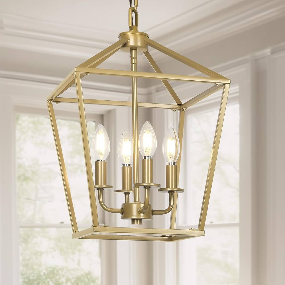 4 Light Chandelier Light, Modern Ceiling Lighting with Metal Cage, Gold Lantarn Fixture Adjustabl... | Amazon (US)