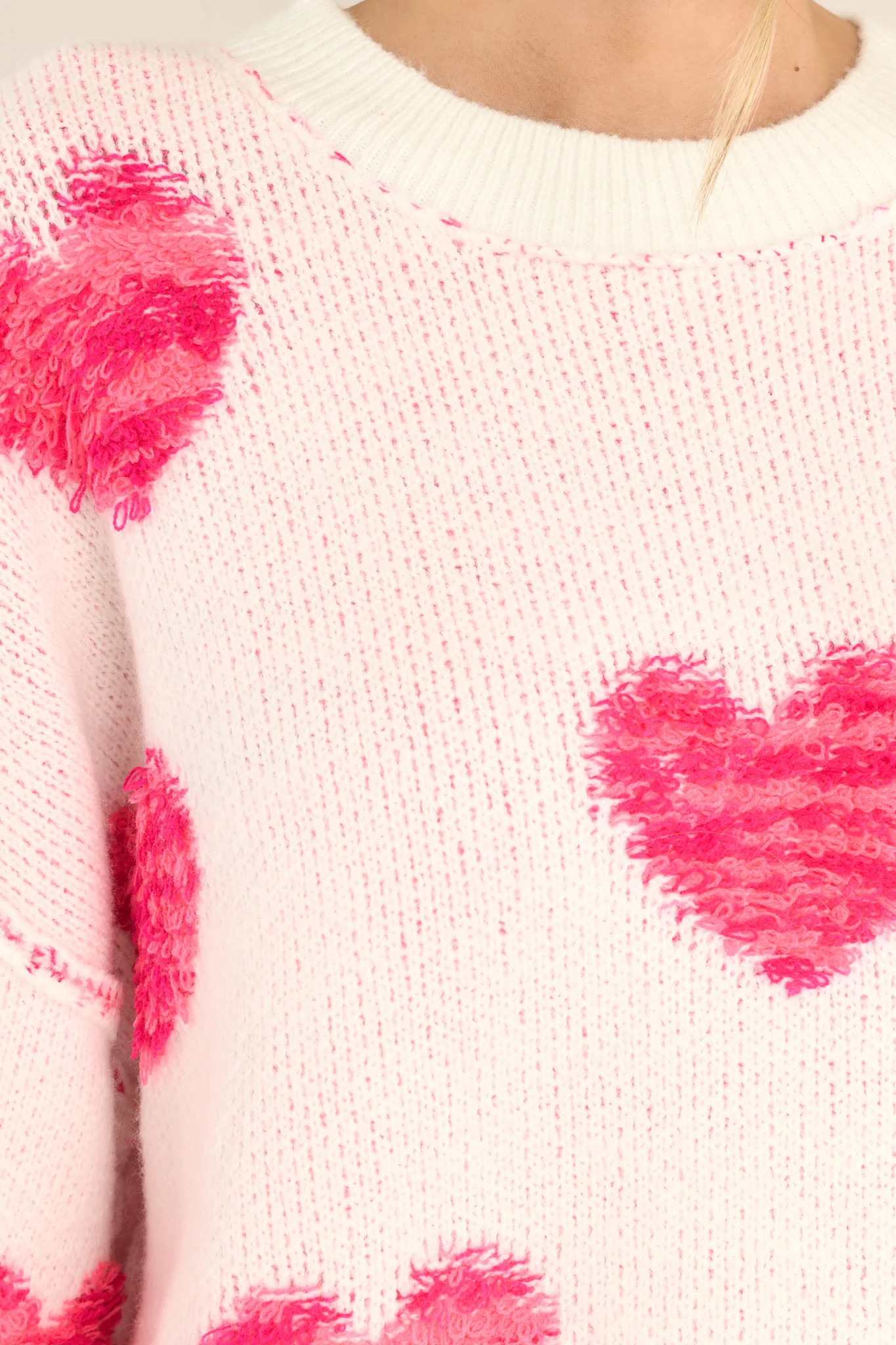 All Over White & Pink Heart Sweater | Red Dress 