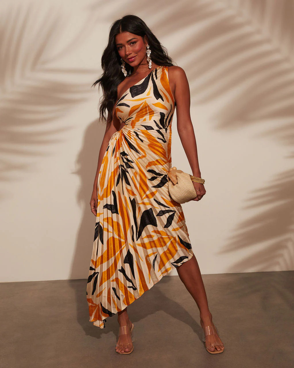 Modern Day Glam Printed One Shoulder Asymmetrical Maxi Dress | VICI