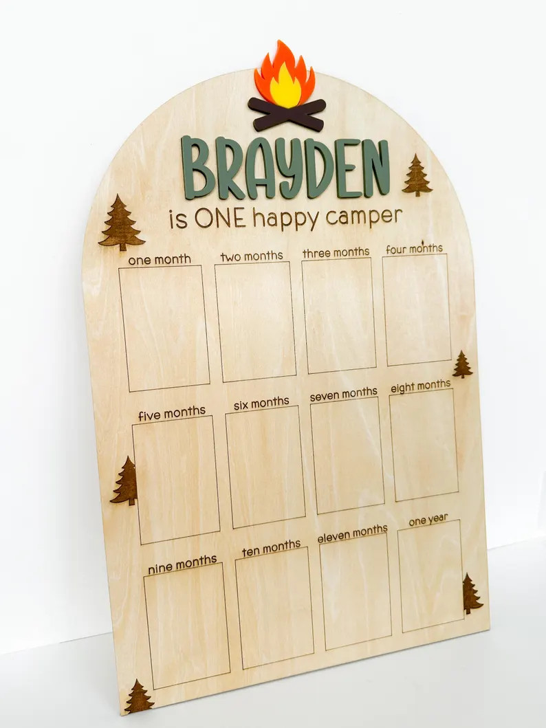 Personalized One Year Photo Board | ONE Happy Camper | First Birthday Decor | Personalized Photo ... | Etsy (US)