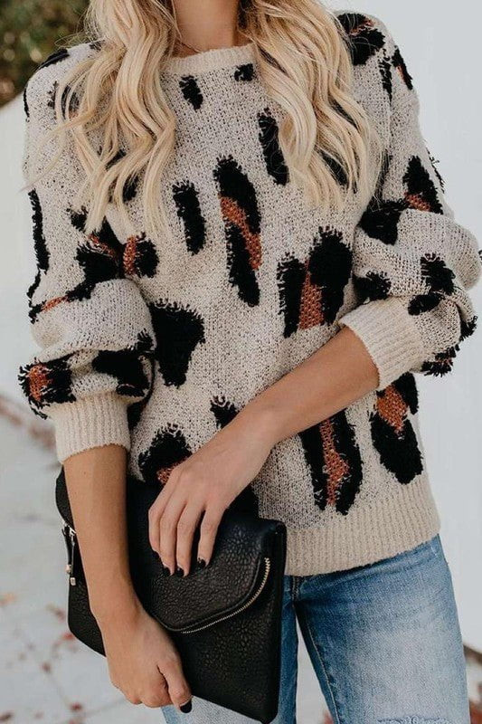 Cheetah Round Neck Knit Sweater - Leopard | Petal & Pup (US)