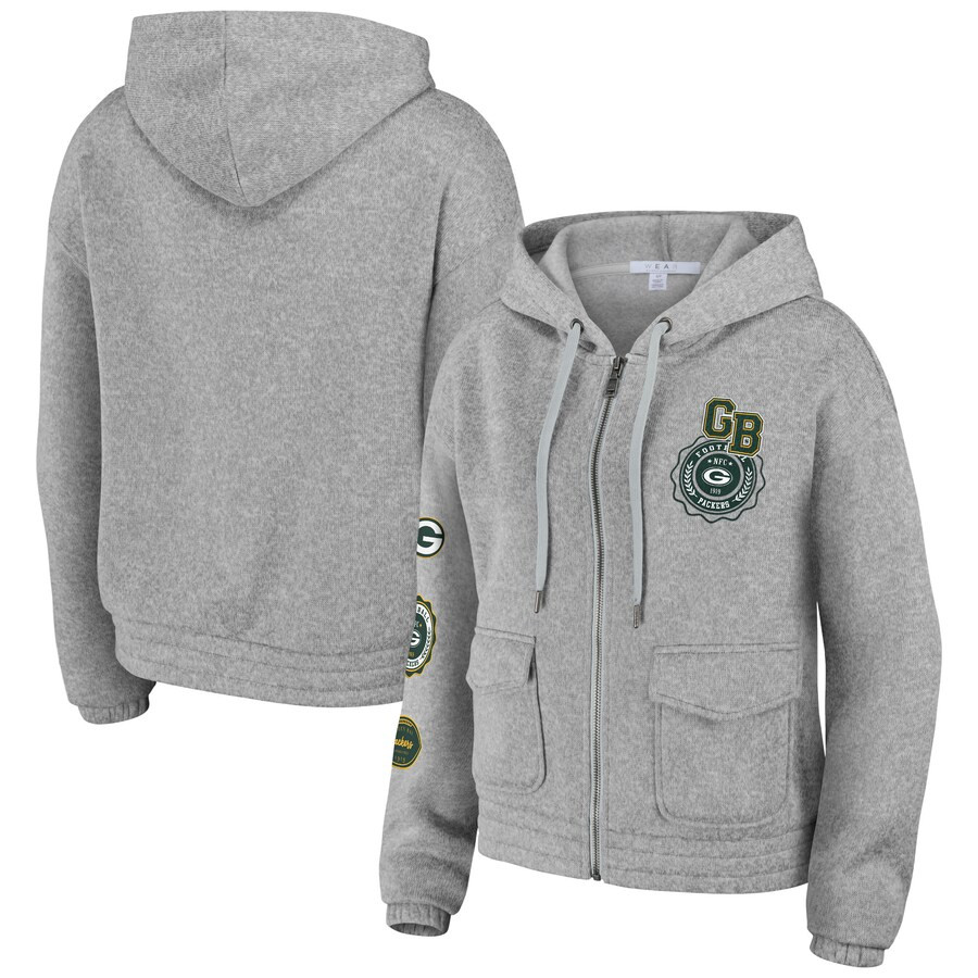 Green Bay Packers WEAR by Erin Andrews Women's Full-Zip Hoodie - Heather Gray | Fanatics