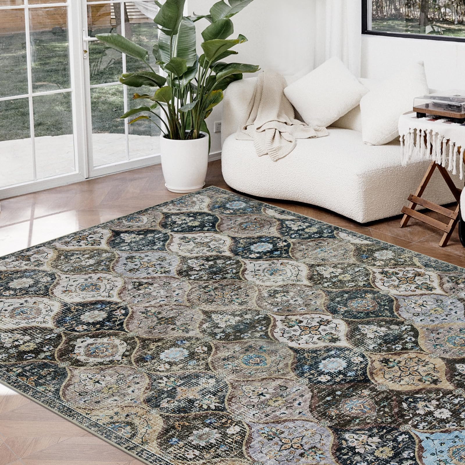 Joydeco 5x7 Area Rugs for Living Room, Non Slip Machine Washable Vintage Rug, Low Pile Non Slip C... | Amazon (US)