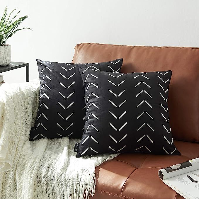 Nestinco Set of 2 Black Pillow Covers 20 x 20 inches Boho Aztec Polyester Blend Square Decorative... | Amazon (US)