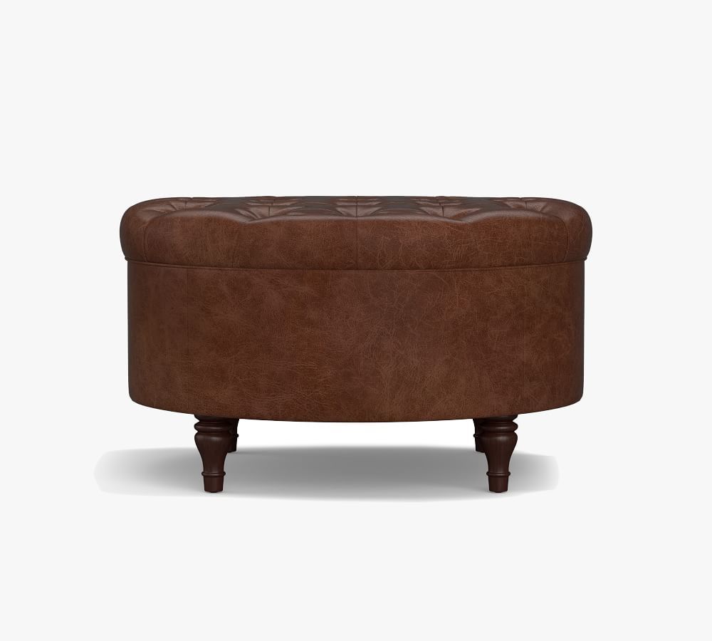 Lorraine Tufted Leather Round Storage Ottoman | Pottery Barn (US)