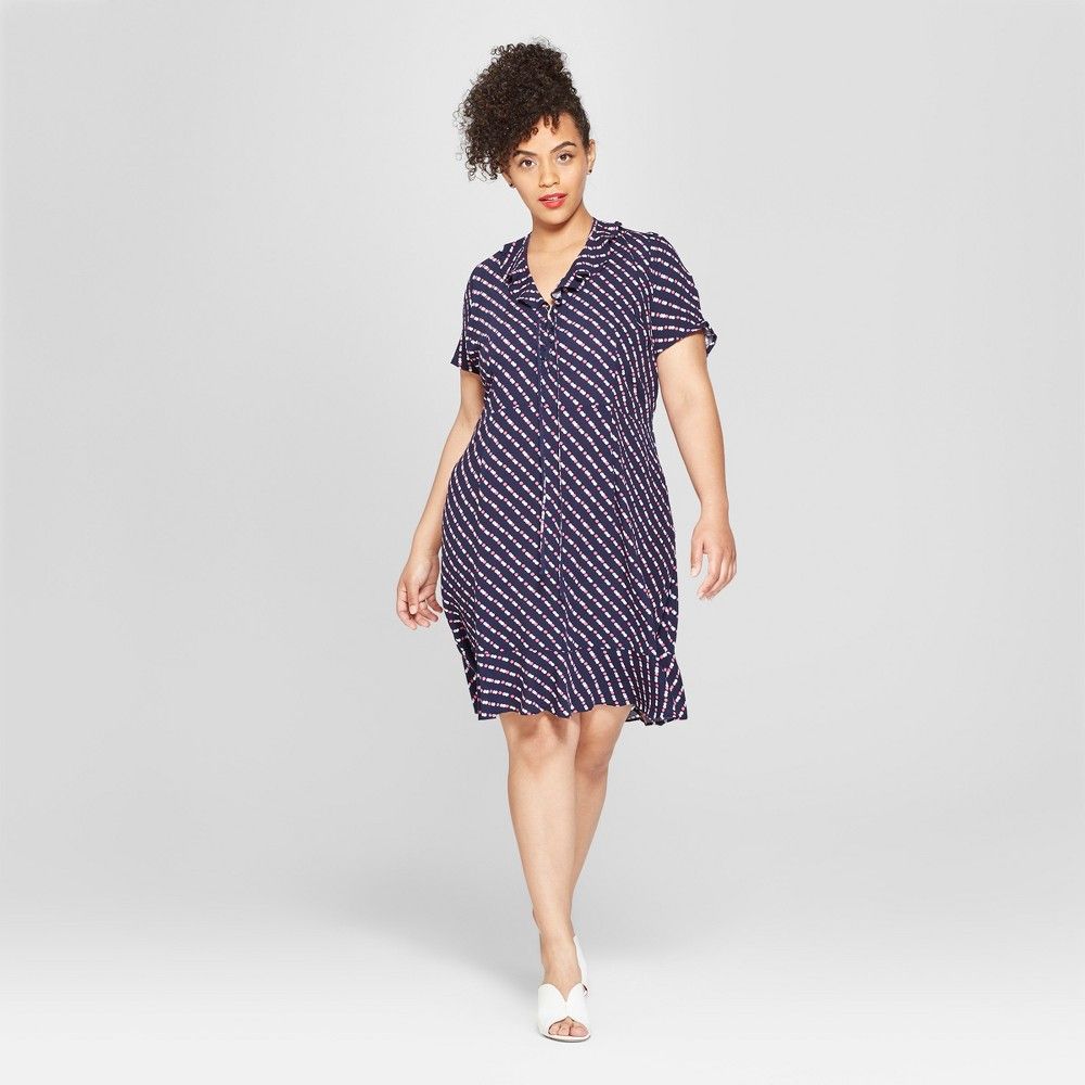 Women's Plus Size Polka Dot Short Puff Sleeve Lace-Up Mini Dress - Who What Wear Navy Polka Dot X, B | Target