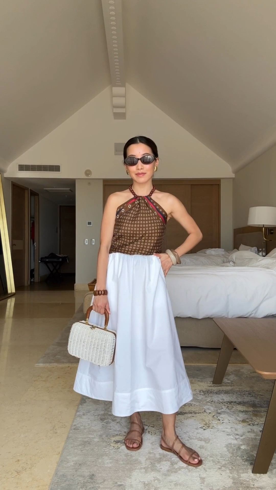 Classic white cotton midi skirt outfit 

• Marc Fisher strappy sandals TTS 5.5 comfortable and minimal

• Jcrew skirt xxs regular (im 5 ft tall) - pockets, stretchy waist runs a little big , unlined which makes it super light and breathable but wear skin tones undies .

The same skirt in xxs petite runs about 2 inches shorter and fits 1.5” smaller at the waist 

• Madewell silk scarf worn as a top 

• Amazon bandeau xxs (fits small but stretchy)

• Madewell sunglasses, Amazon bangles, and vintage wicker bag

Spring break vacation, resort wear, beach or pool style , how to tie a silk scarf 

 

#LTKSeasonal #LTKTravel #LTKPetite