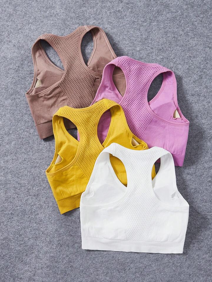 SHEIN Tennis Basic 4pcs Medium Support Seamless Textured Sports Bra | SHEIN