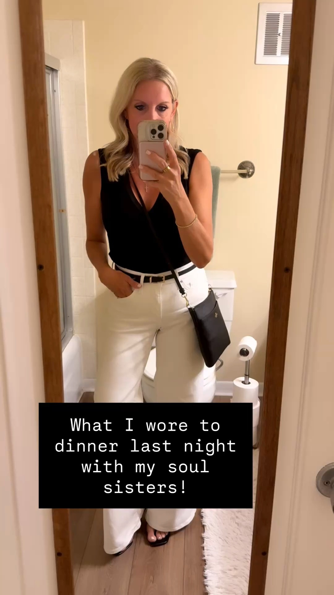 What I wore to dinner last night with my closest girlfriends since childhood! 

I flew back to the Midwest to see my mom and get ready for our mother/daughter trip and was able to squeeze in an every with my lifelong besties! Loved all the hugs, laughs, and catching up we did during our short visit! 💞

Wearing my usual size S in this adorable deep V neck tank, gifted by @emmiolofficial & on SALE for $9.99! I paired it with my favorite wide leg Levi’s jeans and kitten heeled sandals to create this elevated casual GNO look.