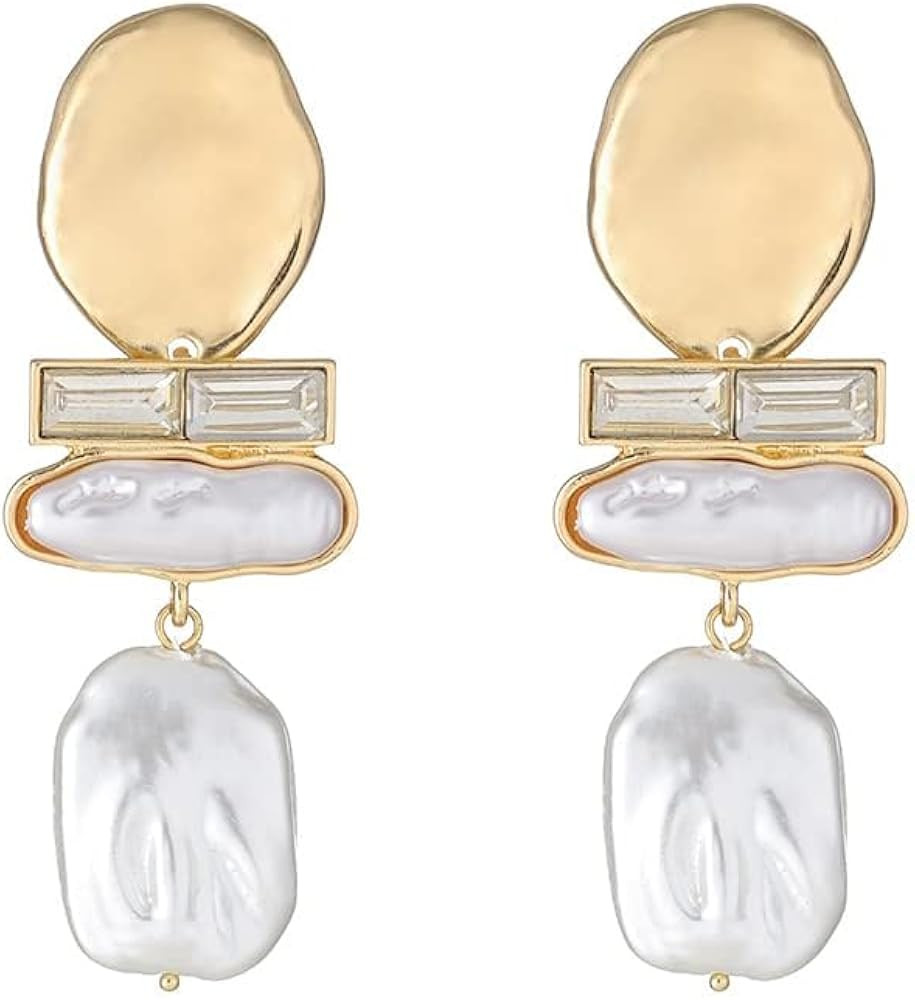 Statement Pearl Dangle Earring Luxury Chandelier Earring Gold and Pearl Earring Organic Style Ear... | Amazon (US)