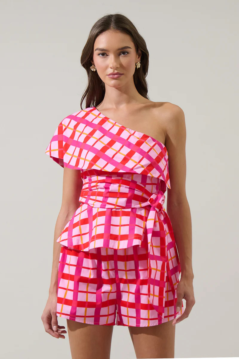 Darvy Checker Gris One Shoulder Top | Sugarlips