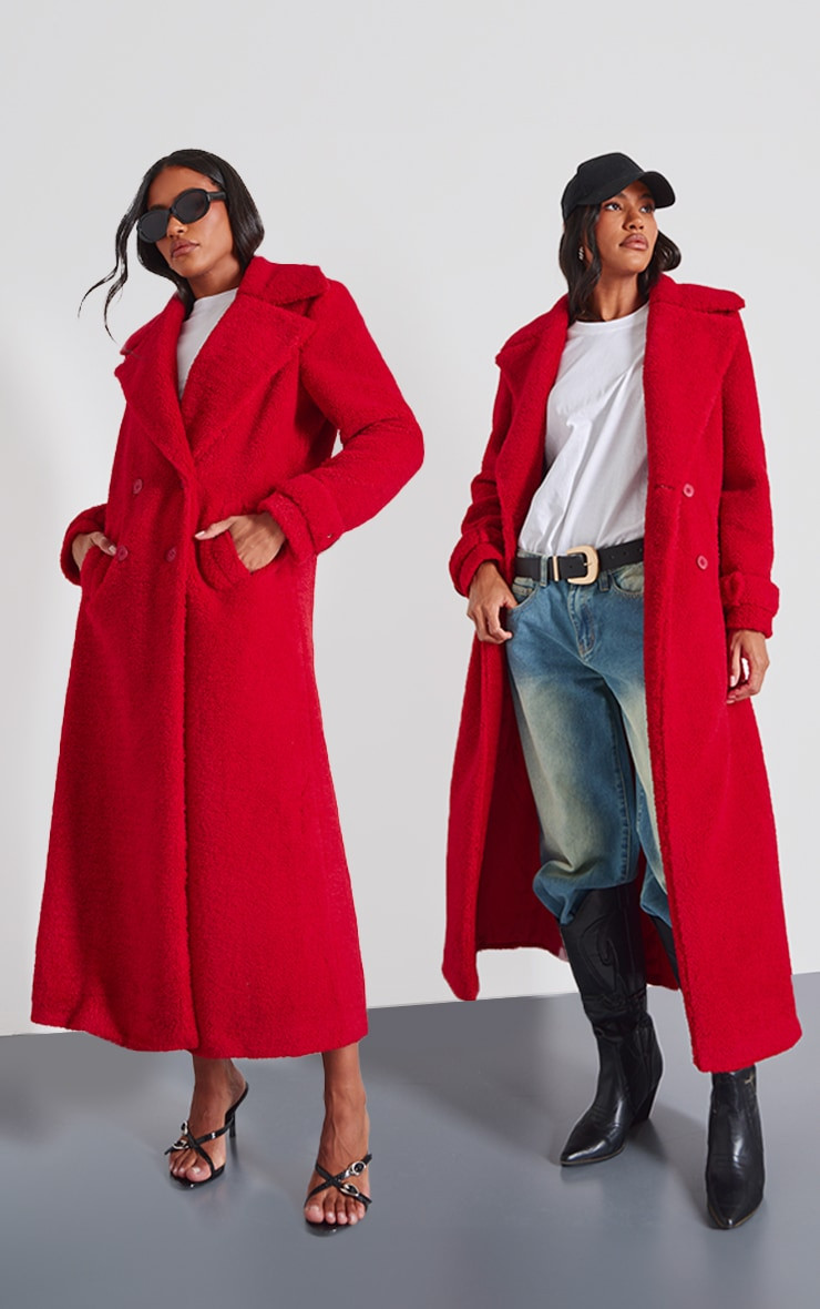 Red Borg Double Breasted Maxi Coat | PrettyLittleThing US