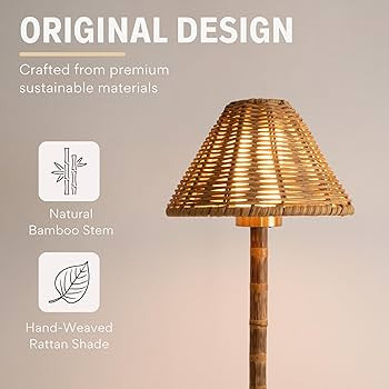 Bamboo Cordless LED Table Lamp – Rechargeable 24-Hour Battery, Dimmable Warm Light, 15" Portabl... | Amazon (US)