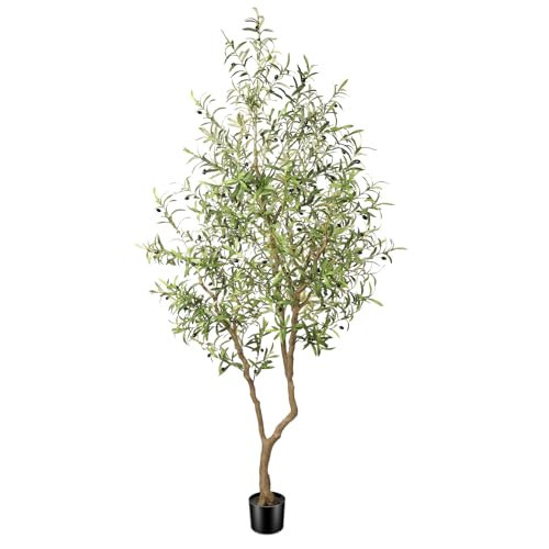 FEELEAD 8ft Faux Olive Tree - Large Realistic Artificial Olive Trees 8 Feet (96") Indoor Fake Plants with Realistic Trunk, Adjustable Branch, Olive Silk Tree with Planter for Home Living Room Decor | Amazon (US)