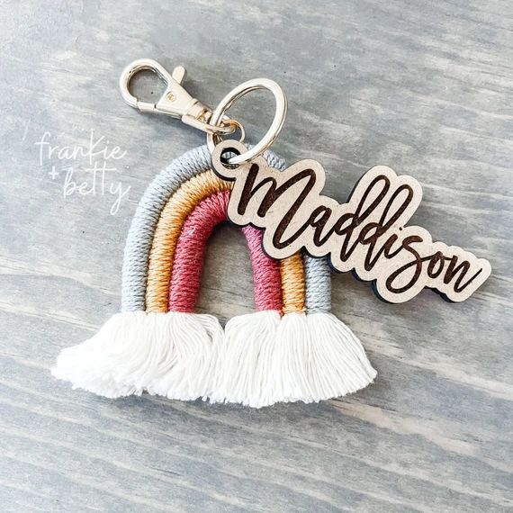 Personalized Boho Macrame Keychain|Laser Engraved| Backpack Tag| Rainbow Luggage Tag| Gifts| Pers... | Etsy (US)