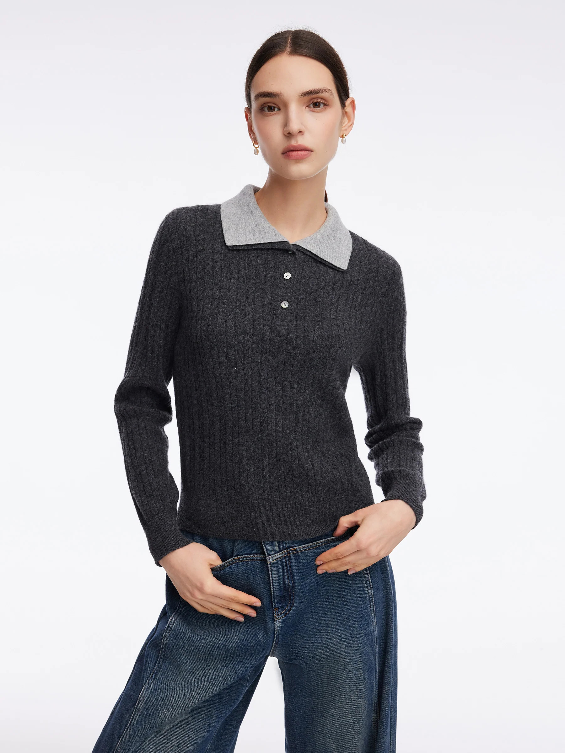 100% Wolle Faux Zweiteiliges Revers Damen Strickoberteil | GOELIA