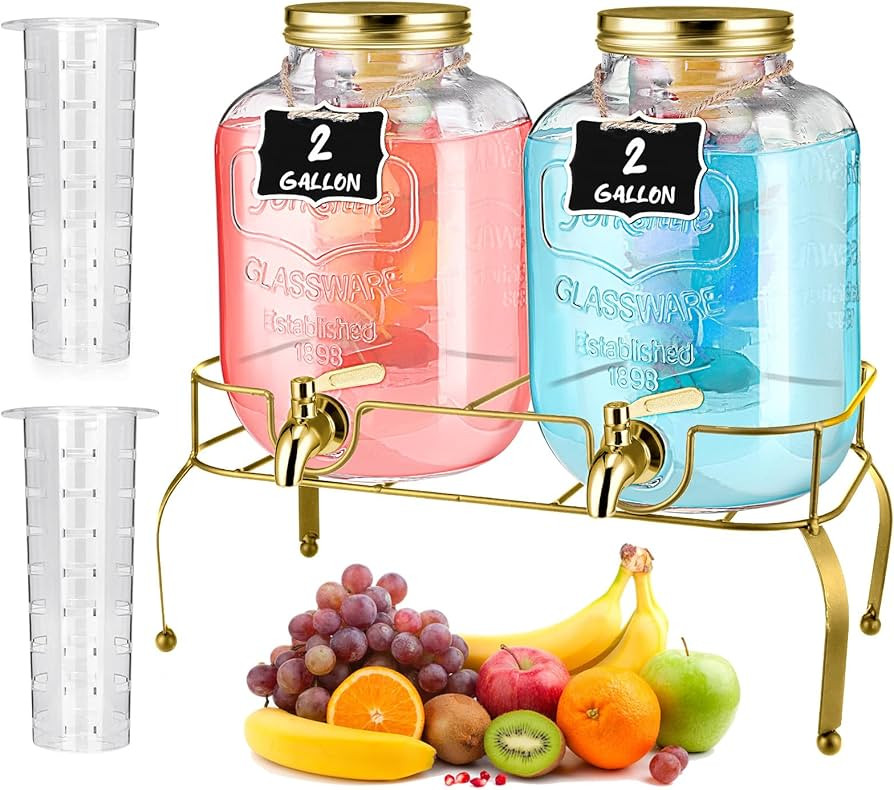 Lallisa 2 Pcs 2 Gallon Glass Drink Dispenser with Stand Ice Cylinder Hanging Chalkboard Signs 18/... | Amazon (US)