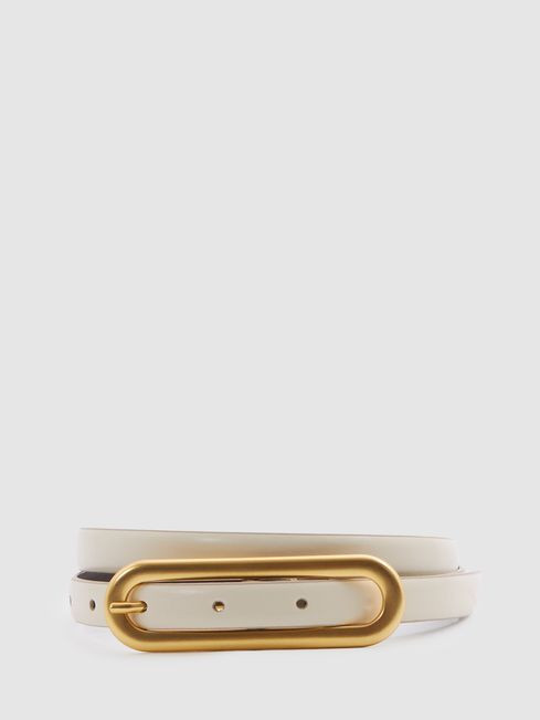 Thin Leather Elongated Buckle Belt | Reiss US
