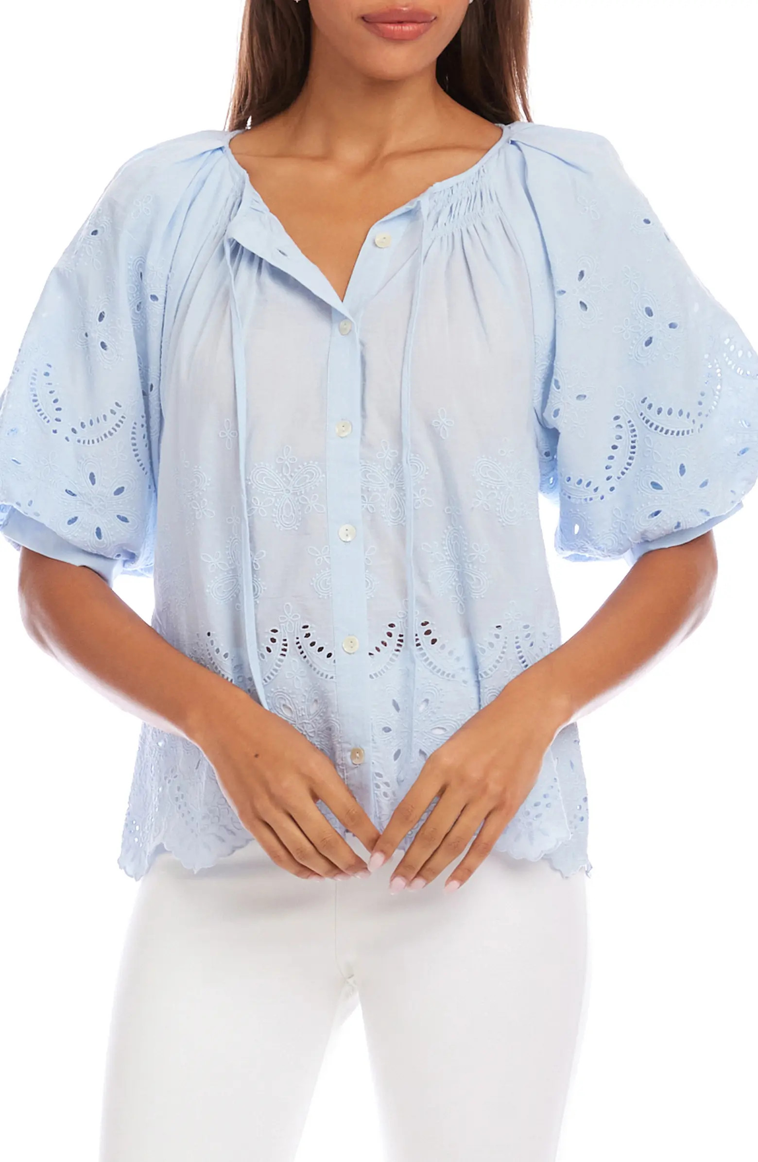 Eyelet Embroidered Cotton Button-Up TopKaren Kane | Nordstrom